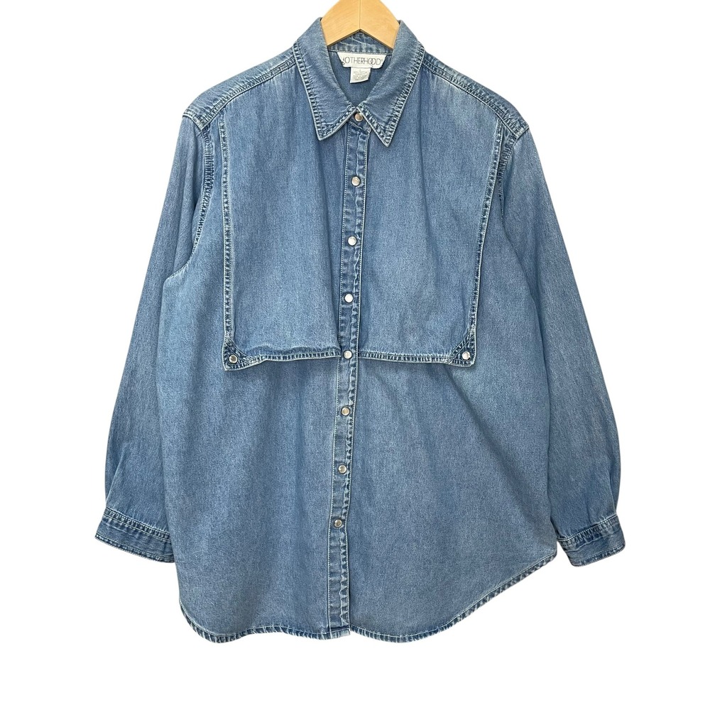 Vintage Motherhood Shirt Nursing Western Denim Button Down Bib Detail Large 90s